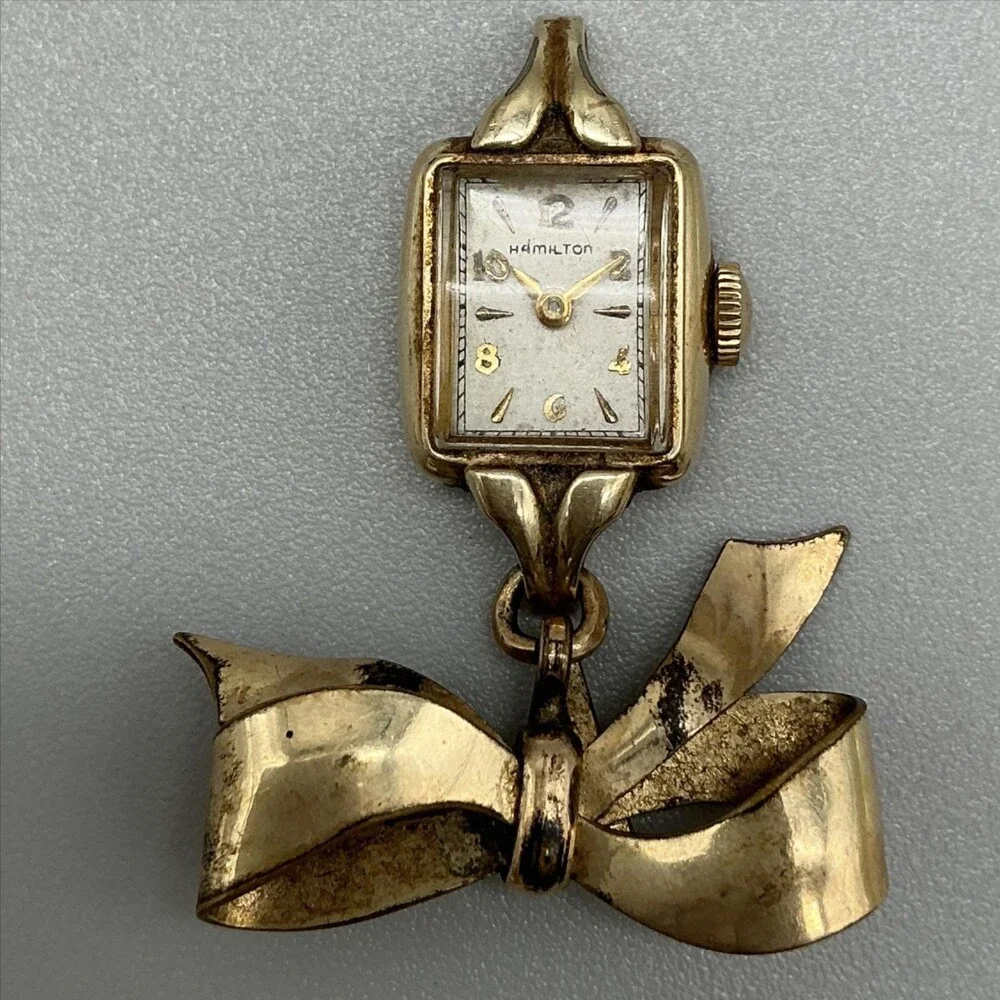 Vintage Hamilton Bow Brooch Nurse Watch Women 14mm 10K Gold Filled Manual